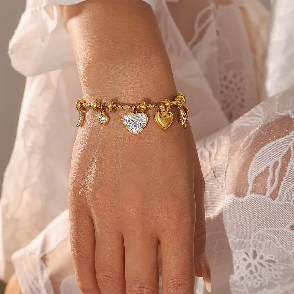 Amorous Orbit Heart–Moon Bracelet